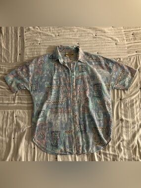 Men's Vintage Denim Republic Short-Sleeve Button-Down Pastel Print Small